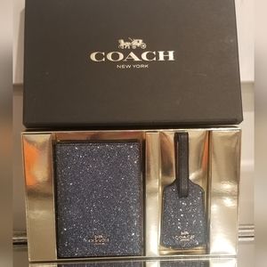 COACH Travel Set in Navy Star Glitter. PASSPORT HOLDER & LUGGAGE TAG